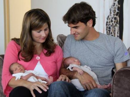 Charlene Riva Federer with her parents, Roger Federer and Mirka Federer, and sister.